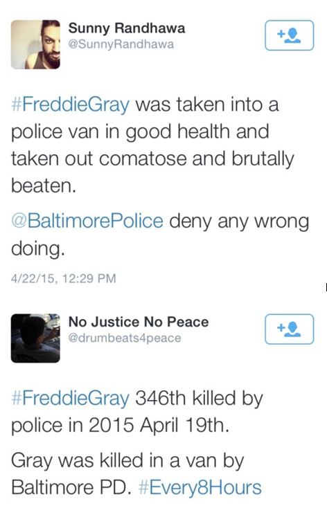 krxs10:UNARMED BLACK MAN KILLED IN POLICE CUSTODY  On April 12, Freddie Gray, healthy and whole, was arrested by the Baltimore Police.According to his family and attorney Billy Murphy, when Freddie arrived at the hospital he had three broken vertebrae,