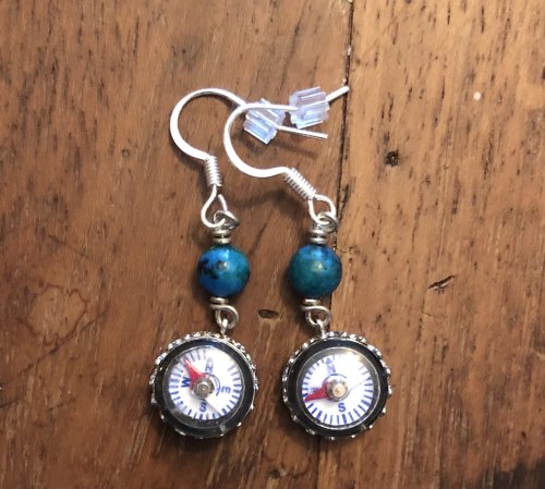  Made some earrings recently with these tiny compass charms! I used small chrysocolla beads since th