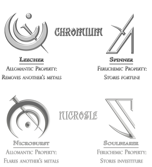 mmmmmlies:  Mistborn metals and their known allomantic and feruchemical properties. 