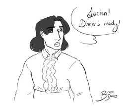 browsdraws: when u recently came out to your son and he calls you dad for the first time  Dames with shorter hair bc this is supposed to be sometime in the past, so Lucien would be like 8-ish  bonus:  