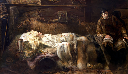 mysteriousartcentury:Jacek Malczewski (1854-1929), Death of Ellenai, 1883, oil on canvas, 212 x 370 