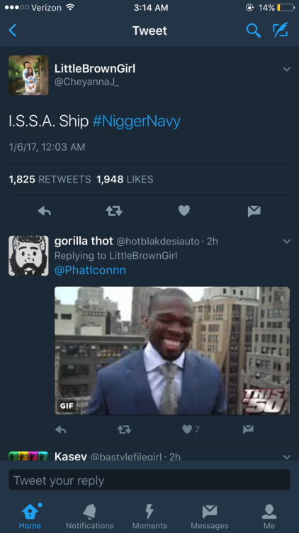 bobbicai:  Favorites so far 😂😂 If you dont know Yahoo sent some type of report or email out(im not sure which) and it had the typo “nigger navy” when they meant “bigger navy” but this shit has me weak. We can turn anything into a joke shit