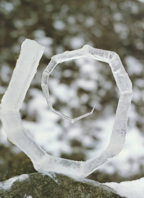 milksockets:
“‘broken icicle reconstructed spit welded only able to work in the mornings when temperature below freezing stored overnight in a sheep shelter’ langholm, dumfriesshire 1986 in a collaboration with nature - andy goldsworthy (1990)
”