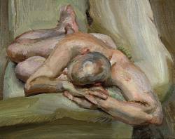 loverofbeauty:  Lucian Freud:  Leigh on a Green Sofa (1993) 