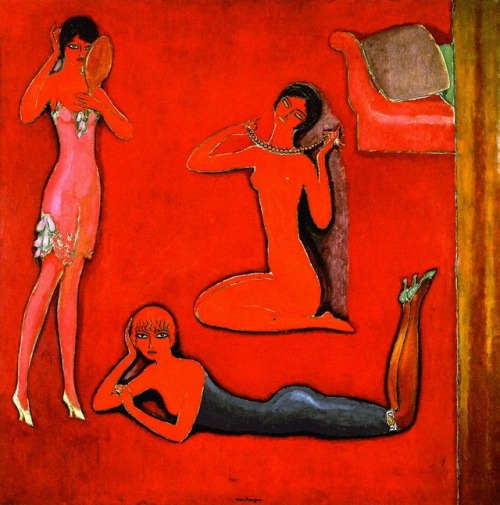 dayintonight:Three Women with a Red BackgroundKees van Dongen - 1914