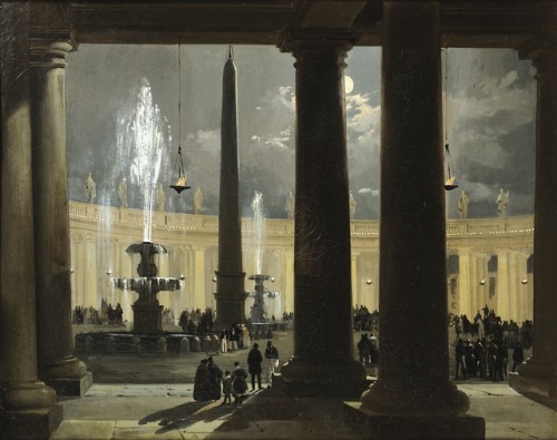 dentelledeperle:Ippolito Caffi  (1809 - 1866)Piazza San Pietro al chiaro di luna, RomaIppolito Caffi