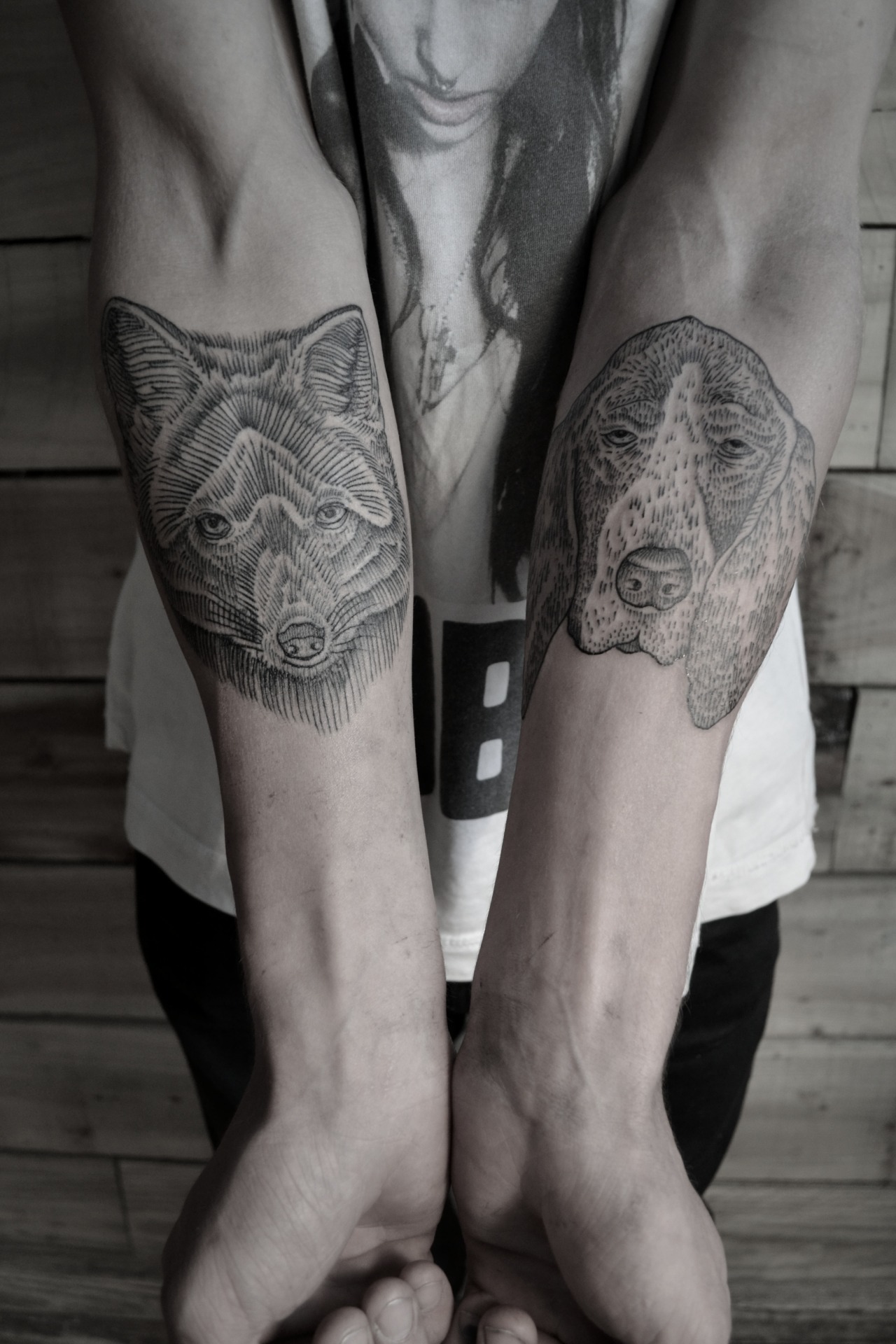First tattoo Fox and Hound done by Marco Hyder at True Blue Tattoo  Austin TX  rtattoo