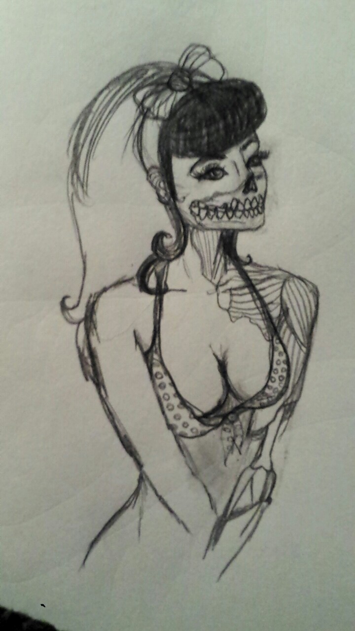 rampagexrachel:  Cute little pin-up zombie I’m working on. Her name is Violet c;