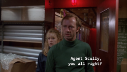 perplexistan:  thexfilesbabe:  I AM SUPER CHILL ALL THE TIME    #it will never cease to delight me that scully #the “rational scientist” the “by the book agent” #literally goes around shouting at people to shut up; pulling her gun; and generally