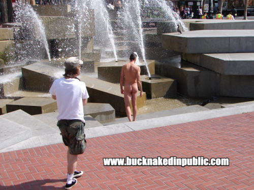 nakedism:  mitchhightower:  This picture shows the hella-fine backside of my friend and long-time BNIP BUD BUCEPHALUS ALEXANDER.  This shot was taken on a weekday adventure in downtown San Francisco at a municipal fountain in UNITED NATIONS PLAZA.  Video