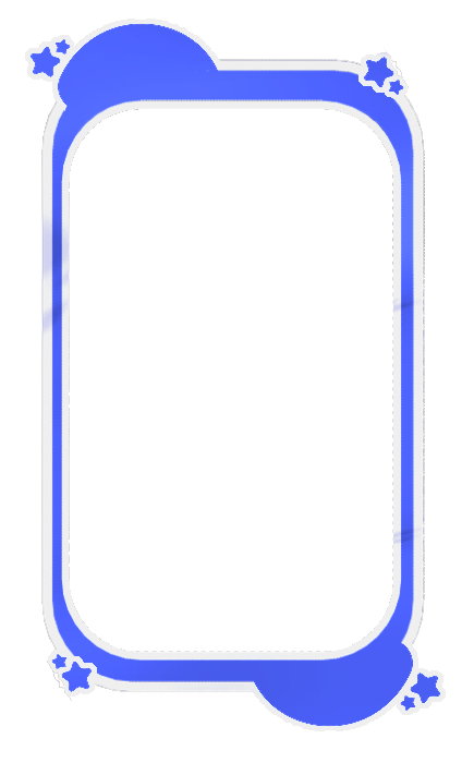 A dark blue rectangular frame with blob-shapes and stars and a white outline
