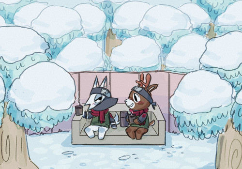 rocketpunchhh: cosy winter date in an Animal Crossing AU my first drawing for the @the-umino-hours​ 
