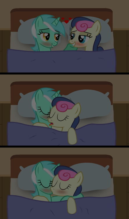 PERFECT SONG TO GO WITH THIS DEVIATION->>>> CLICK ME.  Requested by: Geriolah7 @ Deviant Art   FIRST LYRA & BON BON SHIPPING INCOMING!Absolutely LOVE how this piece turned out… I also LOVE how I made the bed sheets react to their