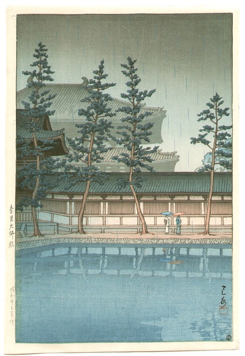 beifongkendo:Rain at the Great Buddha Hall, by Kawase Hasui (ca. 1930).