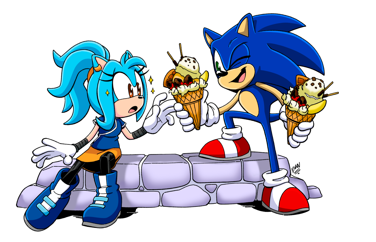 Fan art of female sonic the hedgehog and female classic sonic