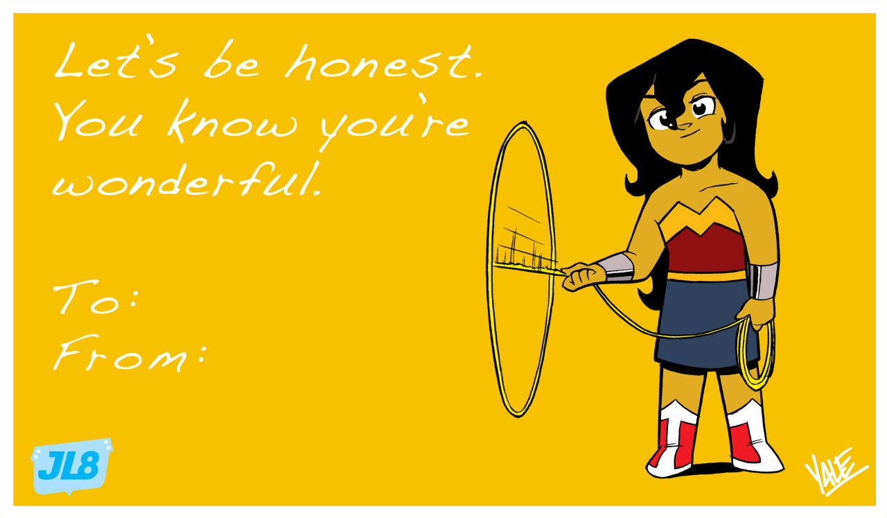 jl8comic:  Here are some JL8 valentines! Feel free to print them out, split ‘em