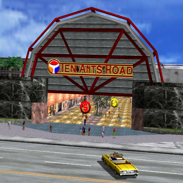 segacity:    Scenery: The mall in ‘Crazy Taxi’ on the Dreamcast.    Wow, a mall