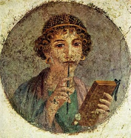 templeofapelles:Fresco from Pompeii, c. 60 AD (thought to depict Sappho)