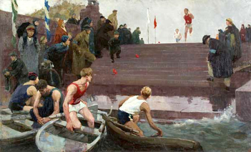 podsteklom:Спортивная эстафета. 1958. Ермолин Р.Н.