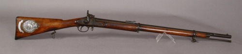 A fine mid 19th century British Enfield percussion rifle by Hollis and Sheath. The butt inlaid with 