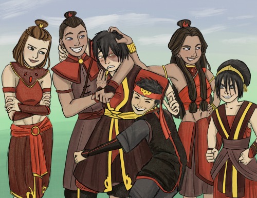 Trying out a new style! Here’s the Gaang in their fire nation outfits, because everyone looks so goo