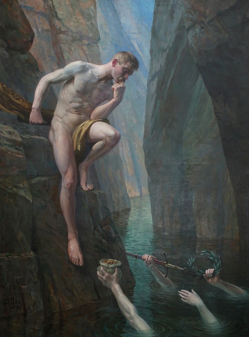 androphilia:Arthur receives Excalibur and the Grace from the Lady of the Lake by Lucien Foller, 1905Oil paint on canvas96 29⁄64 × 70 55⁄64 in / 245 × 180 cm