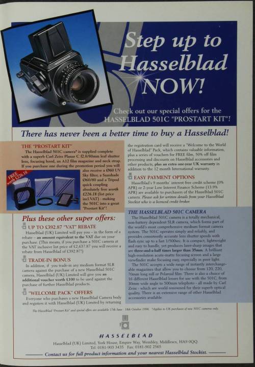 “Step up to Hasselblad NOW!”Royal Photographic Society Journal, volume 136, page 207.