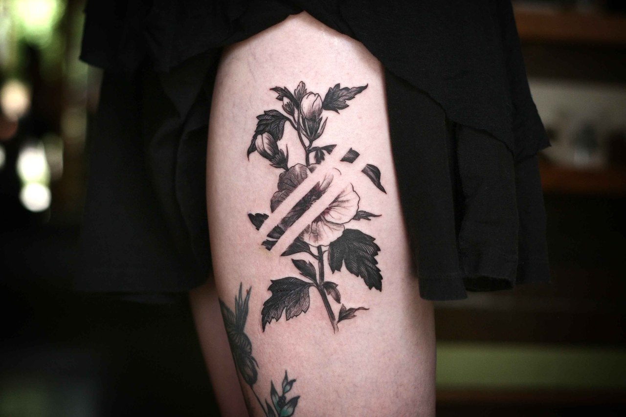 Negative space floral forearm piece by tattooist MAIC  Tattoogridnet