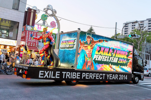 Exile Tribe Perfect Year 2014 promo truck driving by Takeshita Dori in Harajuku last night.