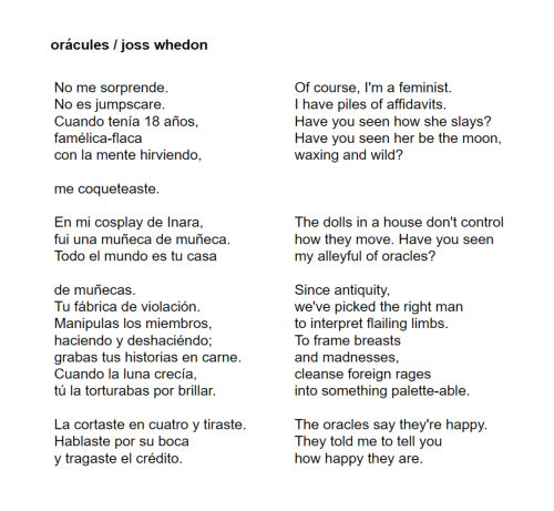 ecc-poetry:orácules / joss whedon-elisa chavezNo me sorprende.No es jumpscare.Cuando tenía 18 años,f