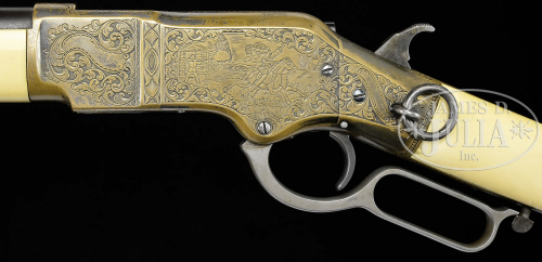 Engraved Winchester Model 1866 with ivory stock and forearm.