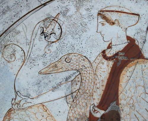 cinoh: animus-inviolabilis: Aphrodite riding a goose (detail) white ground bowl circa 480 BC, found 