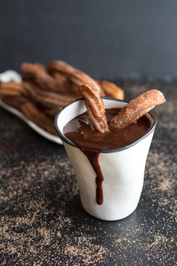 Foodffs:  Mexican Beer Spiked Churros With Chocolate Dulce De Leche. Really Nice