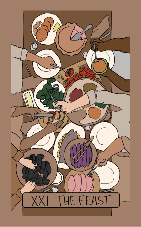 The Feast. Art by Nisse Lovendahl, from The Herbal and Spiced Culinary Tarot. You’ve finally made it