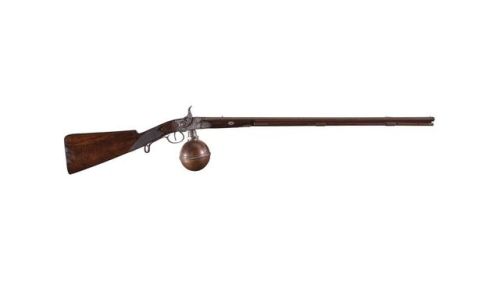 Ball reservoir air rifle (.40 caliber), maker unknown, early 19th century.from Rock Island Auctions