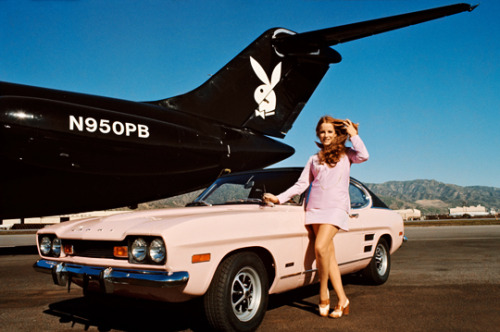 vintagegal:  Every year since 1964 Playboy has given a car (or another form of transport) to its Playmate of the Year.  For a little over a decade the cars were always pink. Donna Michelle in 1964: Ford MustangJo Collins in 1965: Sunbeam TigerAllison