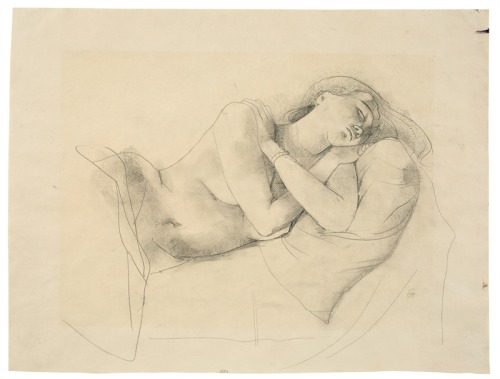 Reclining Semi-Nude. Around    -   Karl Hofer  1930 German 1878-1955 35 Bleistift on paper. 48.6 × 6