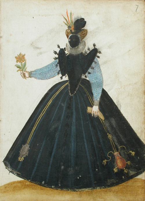 Illustrations of costumes from “Album Amicorum of a German Soldier” from 1590s;English QueenAnd an u