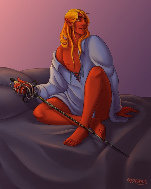 gufydraws: The beautiful Orion, fire genasi prince, as secretly painted by one of his subjects, comm