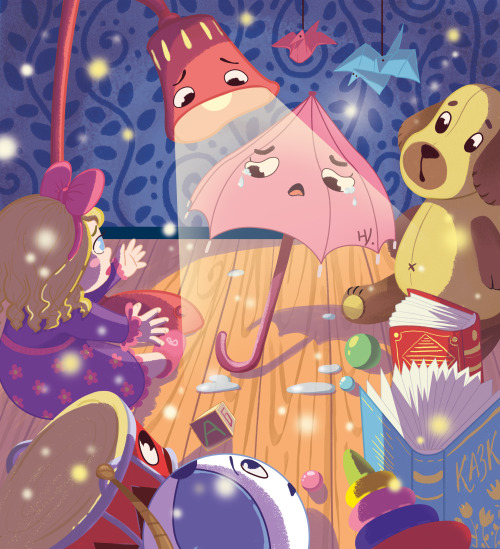 Illustrated a little story about umbrella which was afraid of the rain for kid’s magazine :)