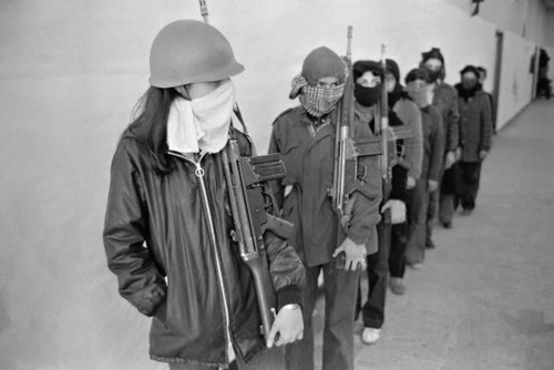 Female fighters of the Fedayan-e Khalq during the Iranian Revolution, 1979.