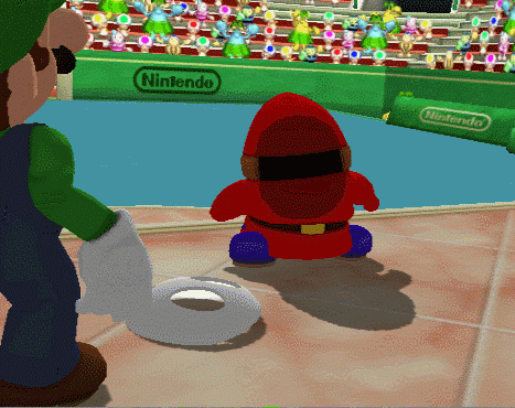 suppermariobroth:  In Mario Power Tennis, Shy Guy’s celebration cutscene shows