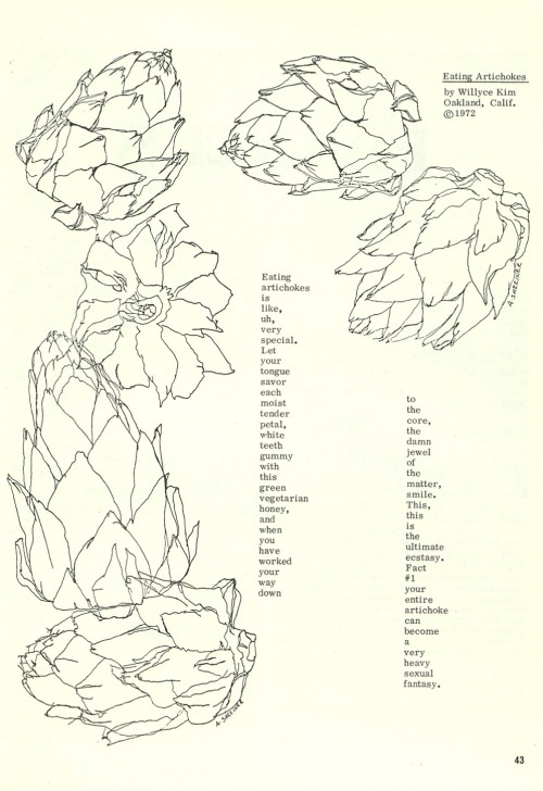 “Eating Artichokes,” by Willyce Kim, in Women: A Journal of Liberation, Vol. 3, No. 4 (1974).