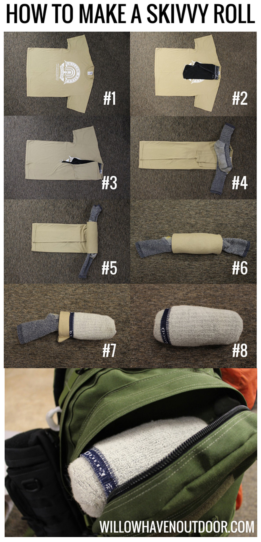 packconfig:  How to make a skivvy roll I found this great step-by-step to creating