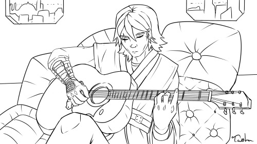 Anakin Plays The Guitar When He's Alone. Its A Private Thing That Is His And His Alone. He Doesn't Write