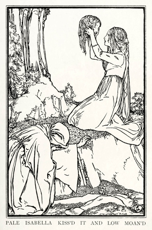 Pale isabella kissed it and low moan’d.
Robert Anning Bell from Poems by John Keats London, New York: 1897.
Source: Internet Archive.