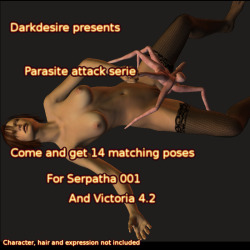 Parasite Attack Set 1 V4 in a  new animation series: Parasite attack With this set, you&rsquo;ll find 14 carefully matching poses for Serpatha 01 (7 poses)  and Victoria 4.2 (7 poses).Product Requirements and Compatiblity: Serpatha 01 fromDeepspace