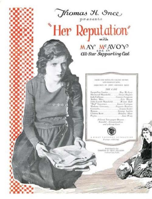 silent film actress May McAvoy in “Her Reputation”-    a 1923 a silent fi
