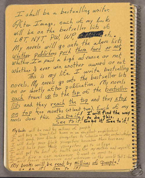 openbookstore:   Handwritten notes on inside cover of one of Octavia E. Butler’s commonplace books, 