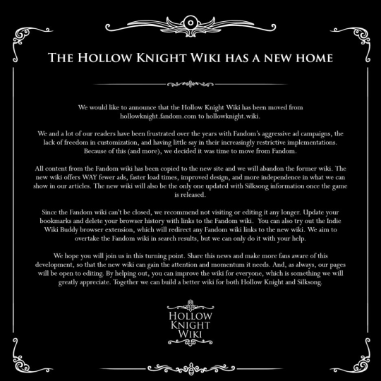 Wiki de Hollow Knight Silksong abandona Fandom por excesso de